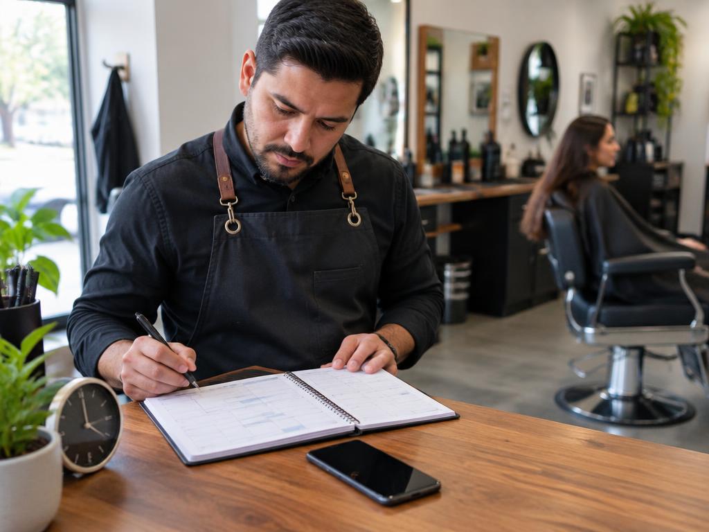 Barbero organizando las citas de su negocio