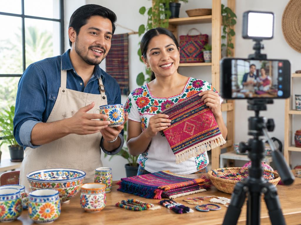 Emprendedor y emprendedora grabando sus productos